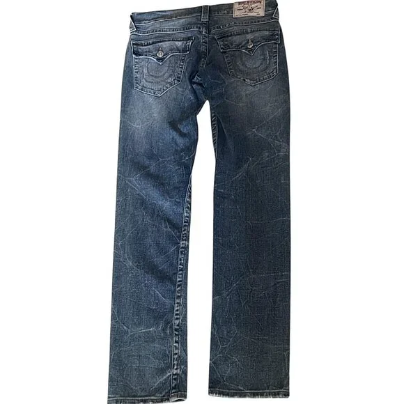 True Religion Distressed Blue Denim Flap Pockets Men's Classic Skinny Jeans W31 - Picture 4 of 7